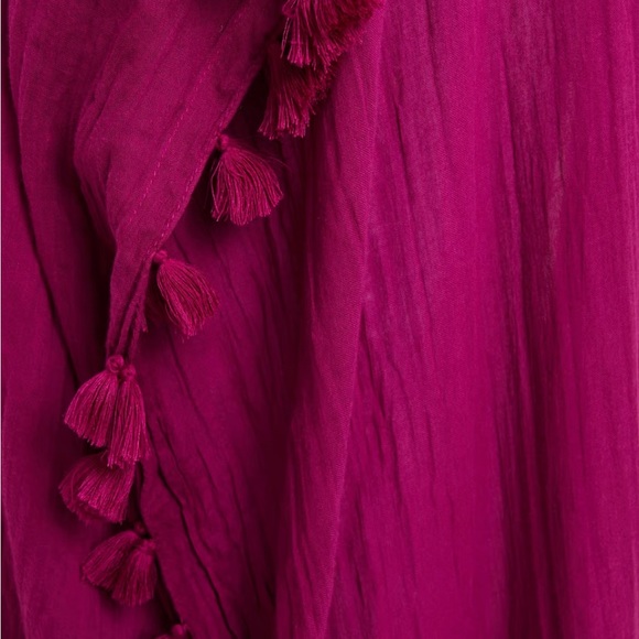 Seafolly Tasseled Boysenberry Pink Cotton Kaftan Beach Vacation Coverup - Picture 5 of 6